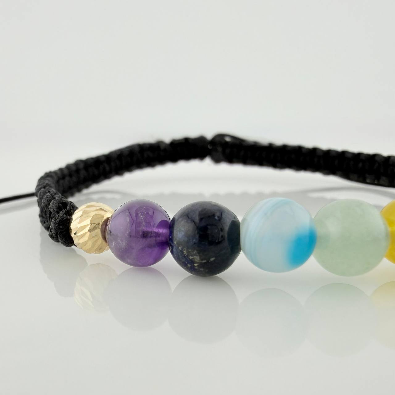 Pulsera Tejida Negra 7 Chakras Oro Amarillo 18K