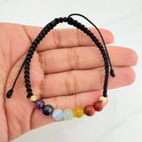 Pulsera Tejida Negra 7 Chakras Oro Amarillo 18K