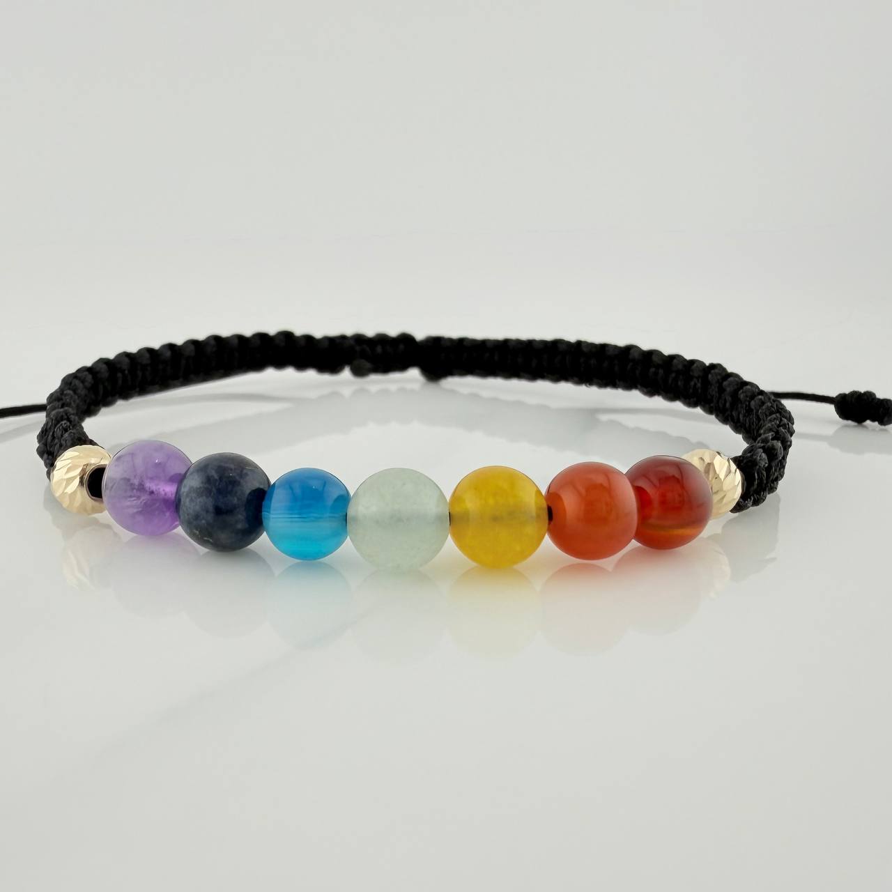 Pulsera Tejida Negra 7 Chakras Oro Amarillo 18K