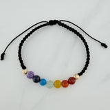 Pulsera Tejida Negra 7 Chakras Oro Amarillo 18K