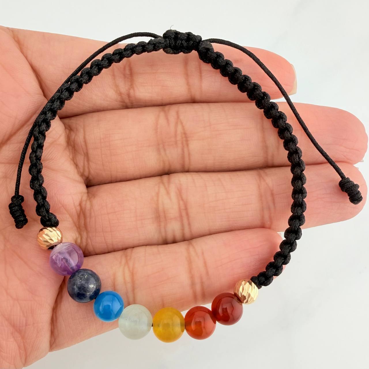 Pulsera Tejida Negra 7 Chakras Oro Amarillo 18K