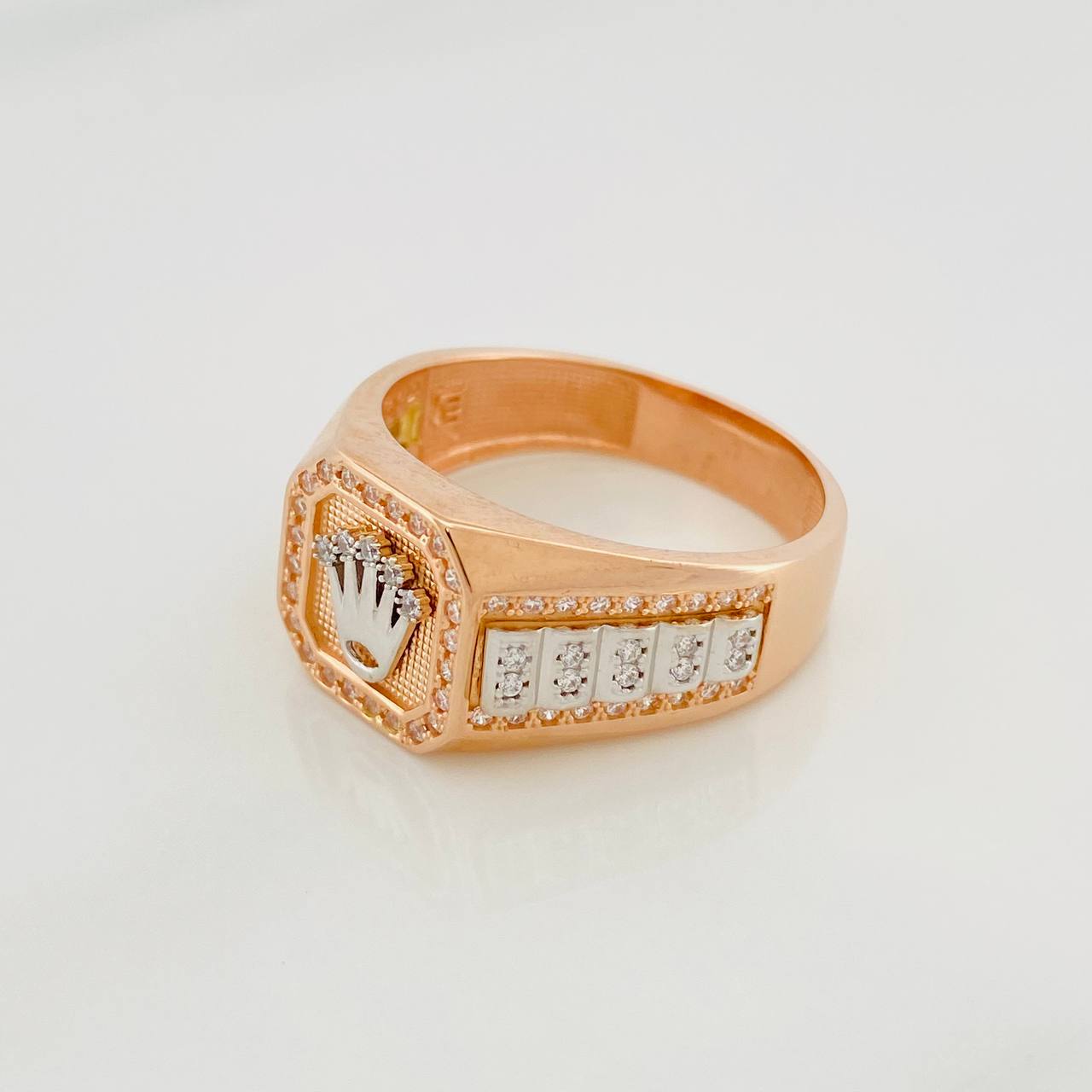 Anillo Sello Corona 7.6 g / T11 Dos Oros Blanco Rosa 18K
