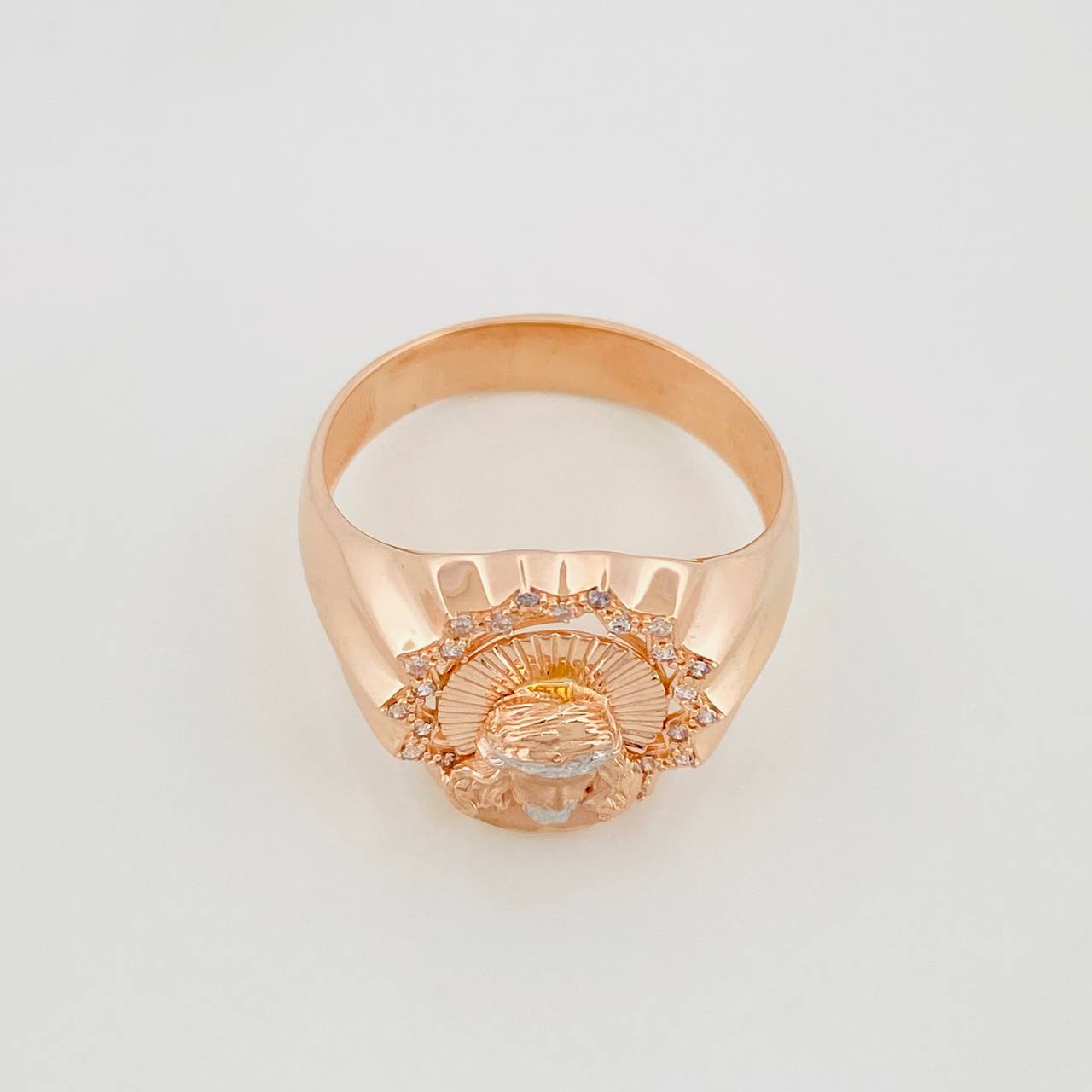 Anillo Rostro Cristo 6 g / T11 1/2 Dos Oros Blanco Rosa 18K