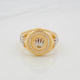 Anillo Sello Corona 8.7 g / T10 Dos Oros Amarillo Blanco 18K