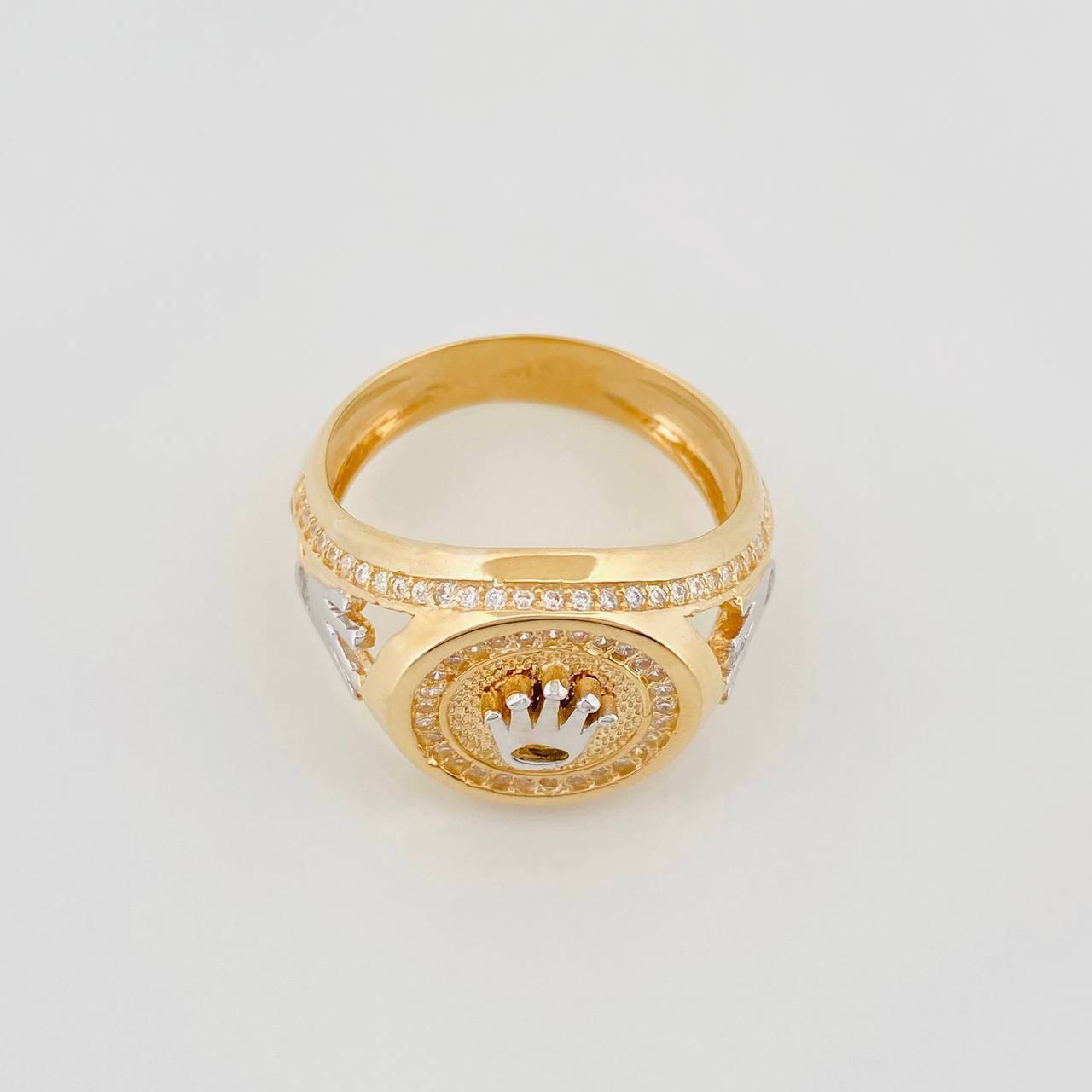 Anillo Sello Corona 8.7 g / T10 Dos Oros Amarillo Blanco 18K
