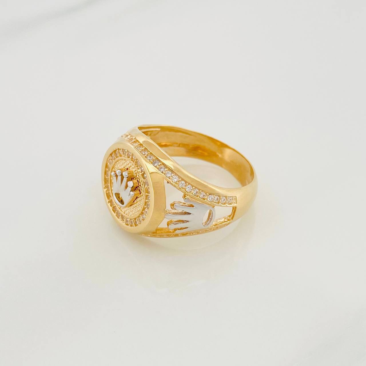 Anillo Sello Corona 8.7 g / T10 Dos Oros Amarillo Blanco 18K