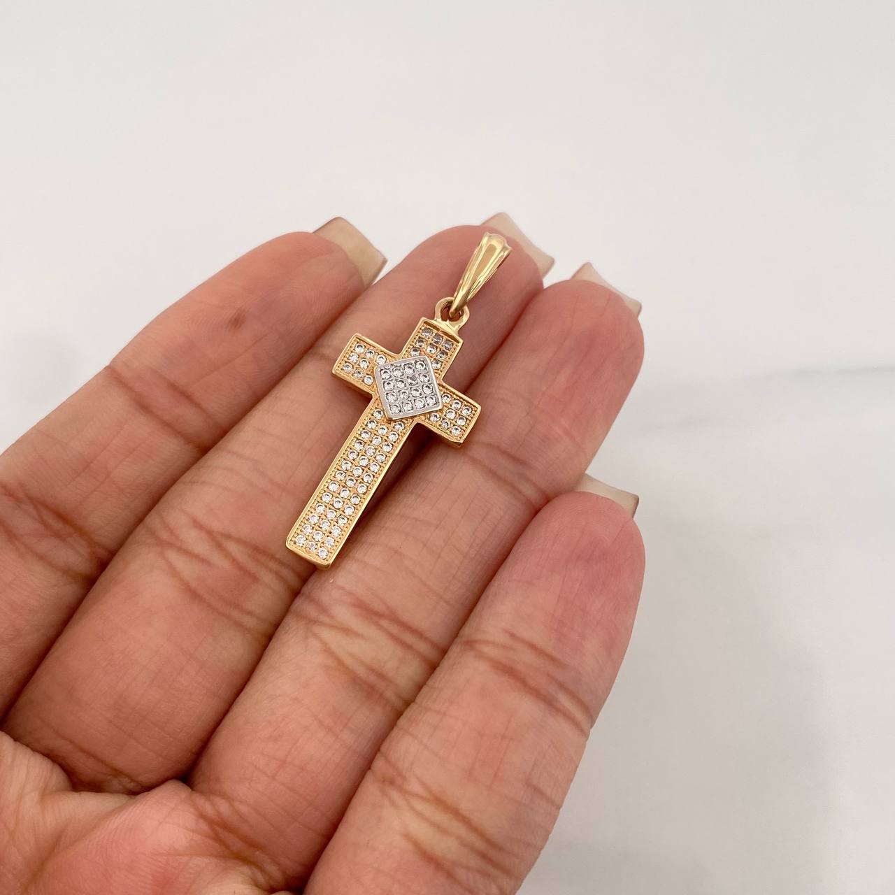 Dije Cruz 3.05 g / 3.05 cm Dos Oros Amarillo Blanco 18K