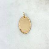 Dije Placa Ovalada 2.9gr / 3.6cm / Bordes Diamantados Oro Amarillo