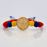 Pulsera Tejida Tricolor Herraje Balon Oro Amarillo 18K