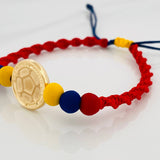 Pulsera Tejida Tricolor Herraje Balon Oro Amarillo 18K