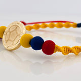 Pulsera Tejida Tricolor Herraje Balon Oro Amarillo 18K