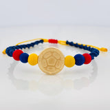 Pulsera Tejida Tricolor Herraje Balon Oro Amarillo 18K