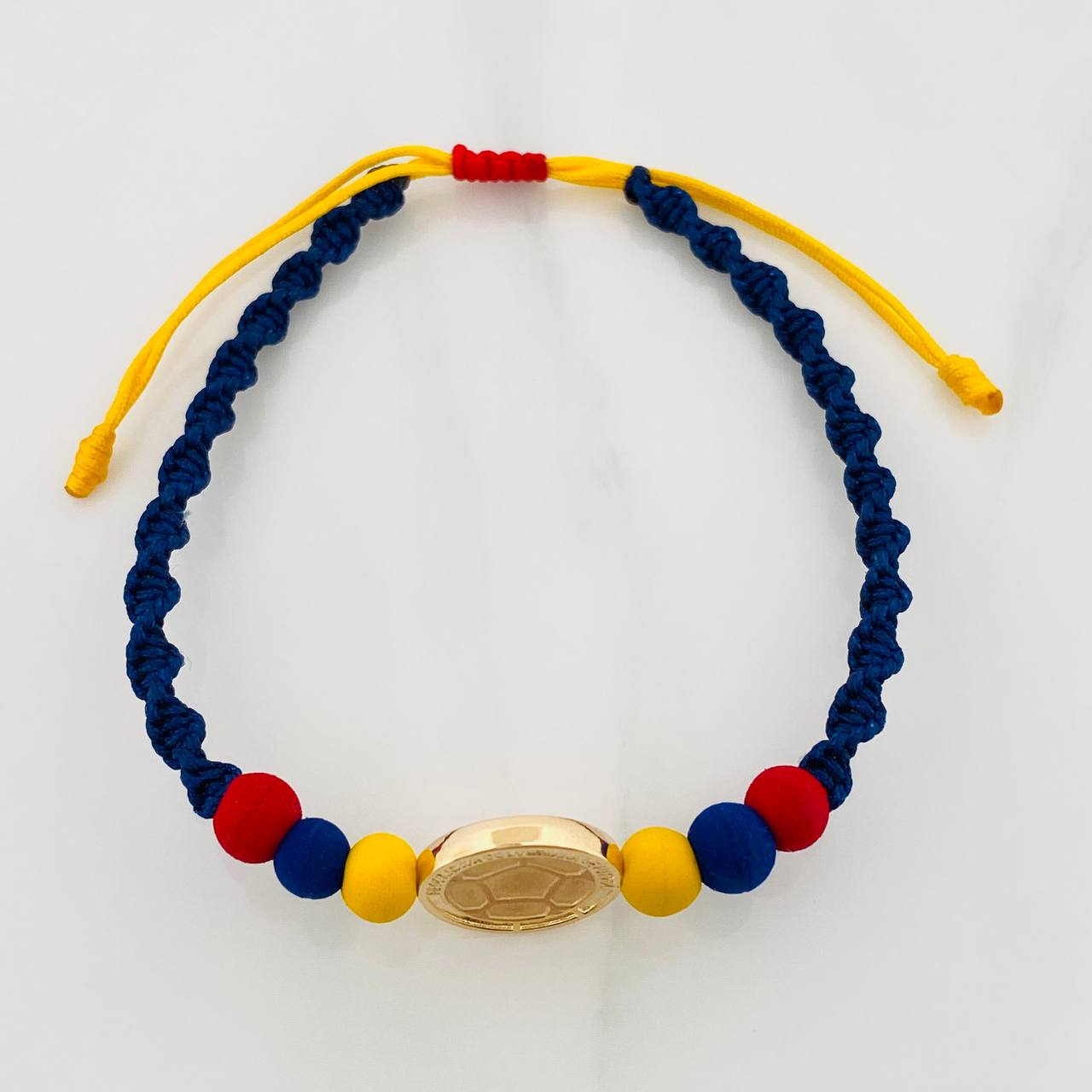 Pulsera Tejida Tricolor Herraje Balon Oro Amarillo 18K