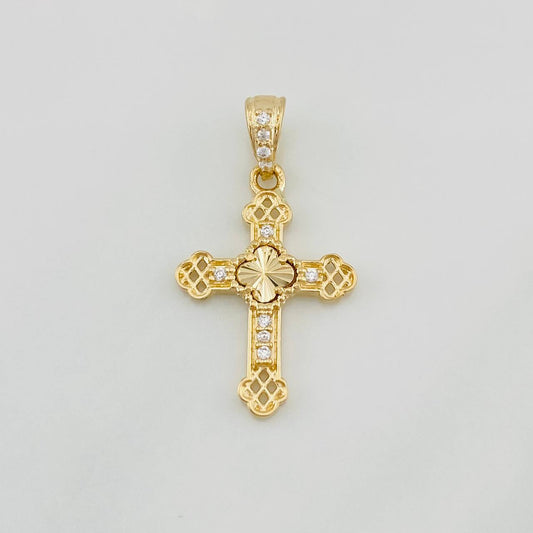Dije Cruz Trébol Diamantado 1.2g / 2.4cm Oro Amarillo 18K