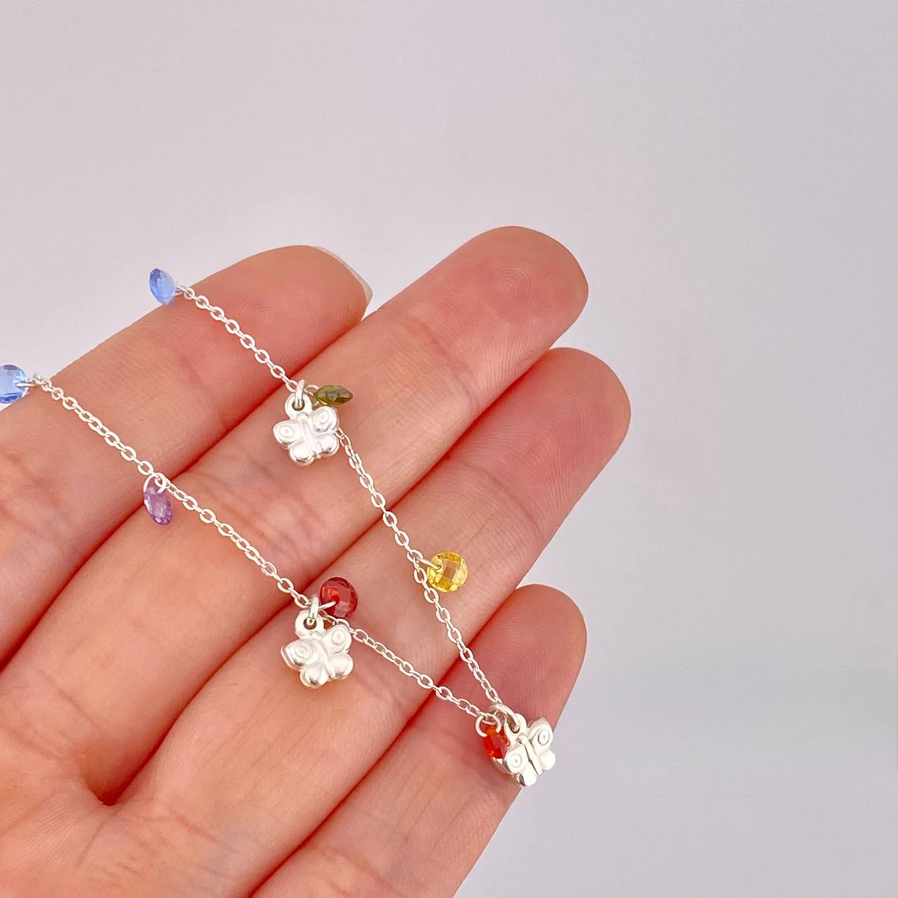 Tobillera Mariposas Colgantes 3.55g / 26cm / 1.2mm Plata 925 (Oferta)