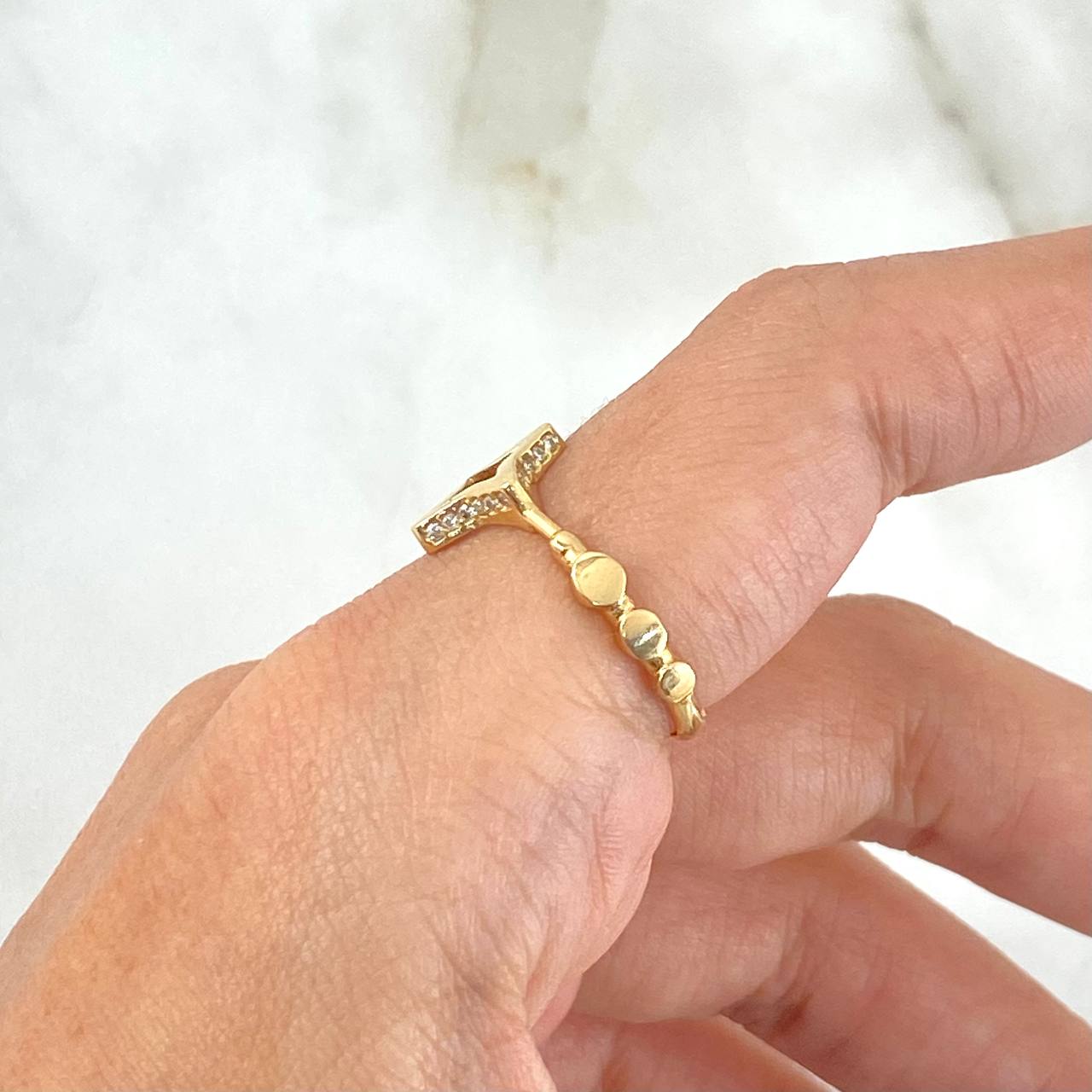 Anillo Estrellas Puntos 2.35gr / T7 1/2 / Circones Blancos Oro Amarillo