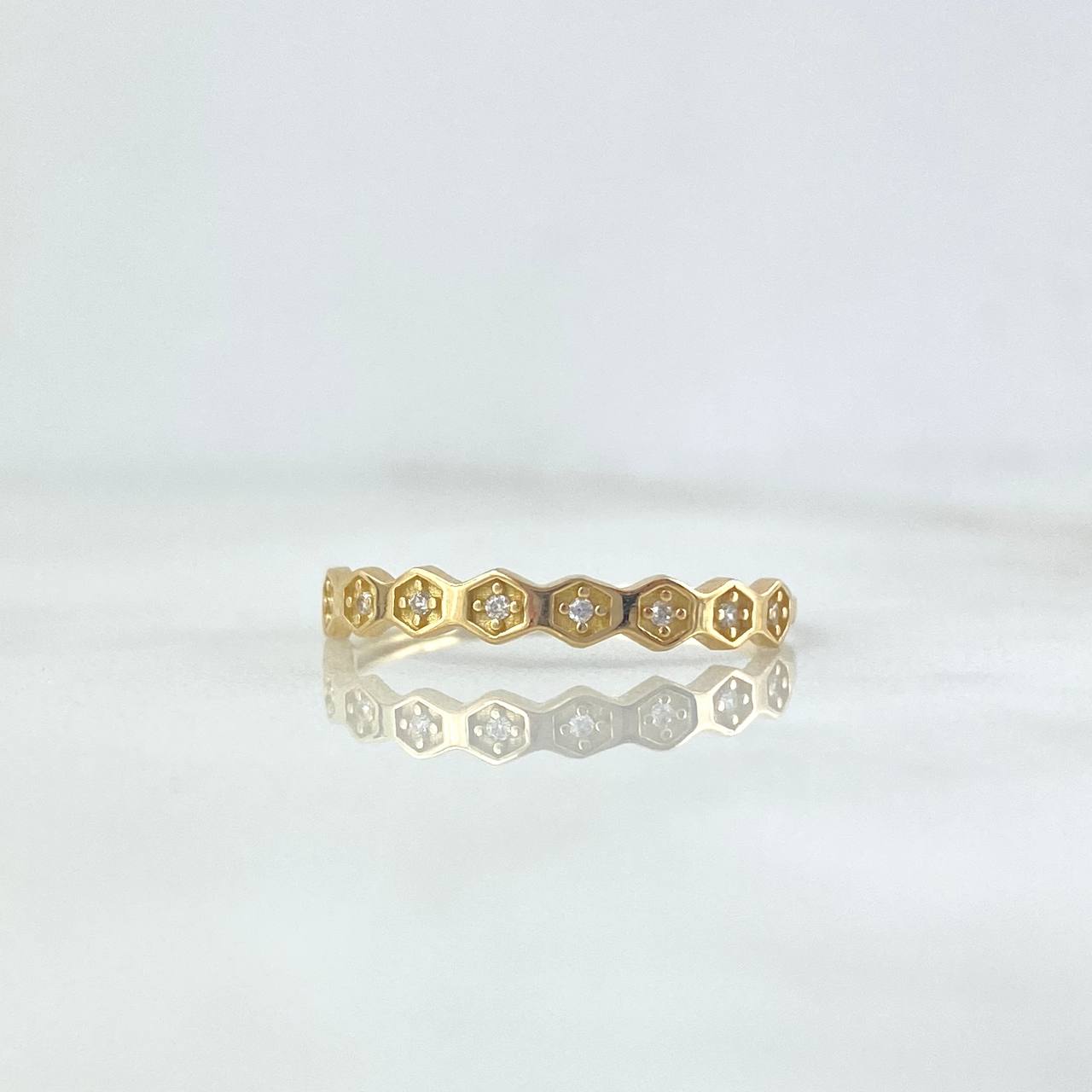 Anillo Hexagonos 1.15gr / T7 3/4 / Circones Blancos Oro Amarillo