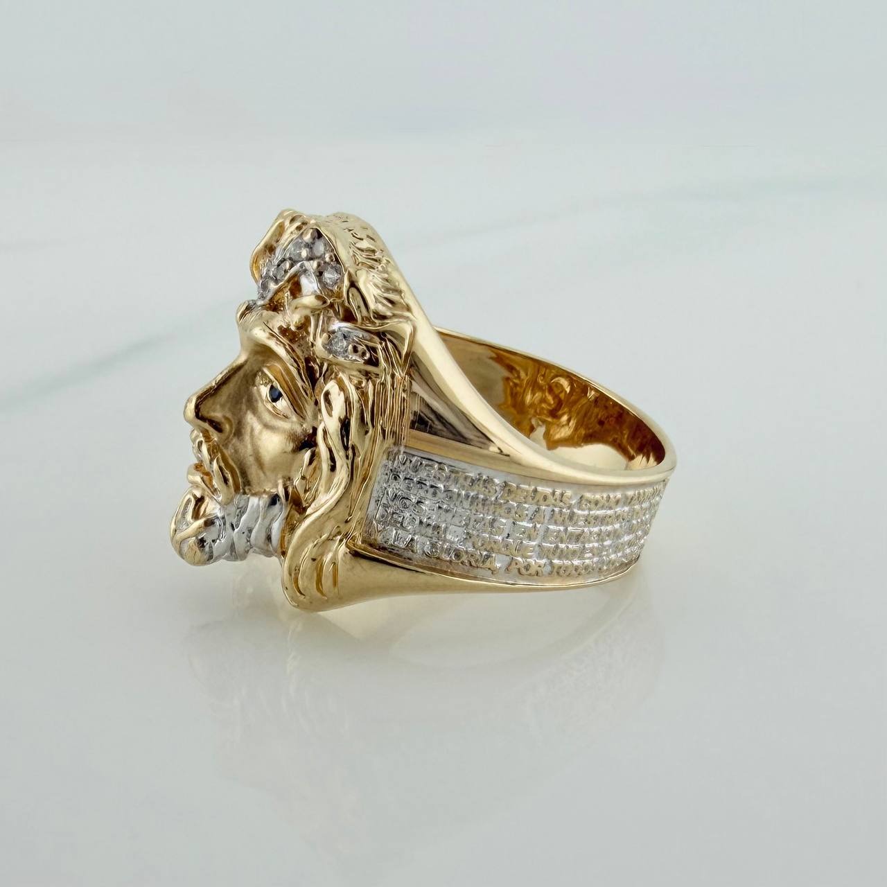 Anillo Rostro Jesucristo 10.9 g / T10 Dos Oros Amarillo Blanco 18K