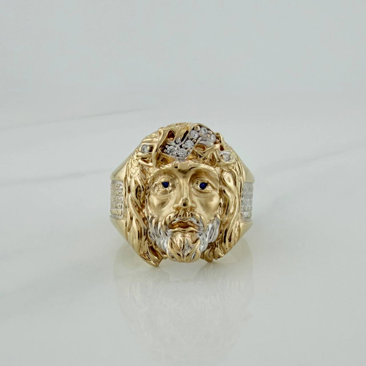 Anillo Rostro Jesucristo 10.9 g / T10 Dos Oros Amarillo Blanco 18K