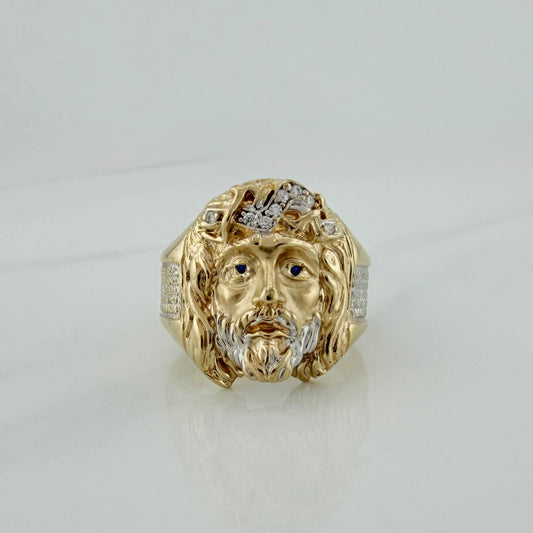 Anillo Rostro Jesucristo 10.9 g / T10 Dos Oros Amarillo Blanco 18K