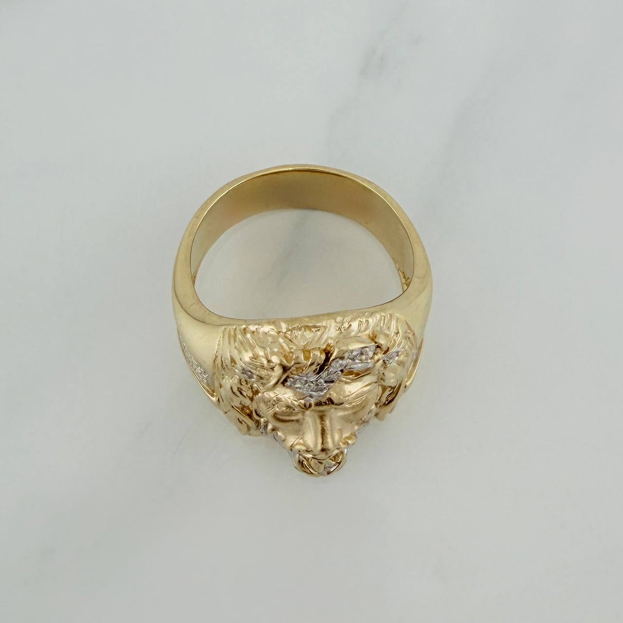 Anillo Rostro Jesucristo 10.9 g / T10 Dos Oros Amarillo Blanco 18K