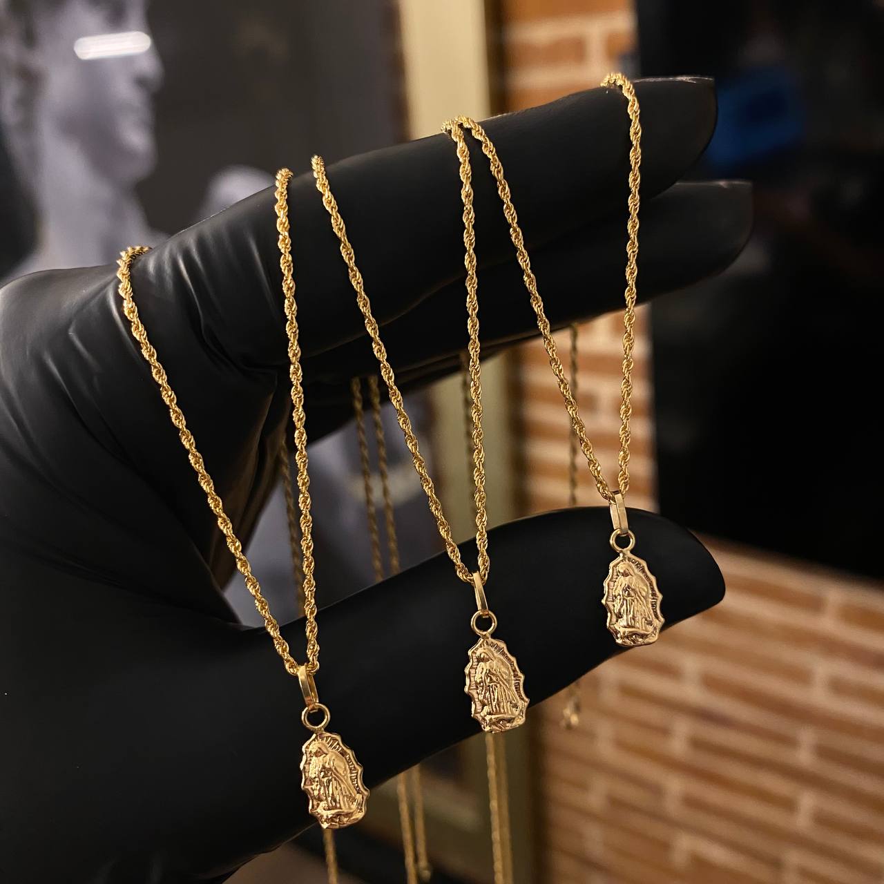 ¡¡OFERTA!! Set Cadena Lazo 0.9gr/45cm + Dije Virgen Guadalupe 0.3gr/1.6cm Liso Oro Amarillo