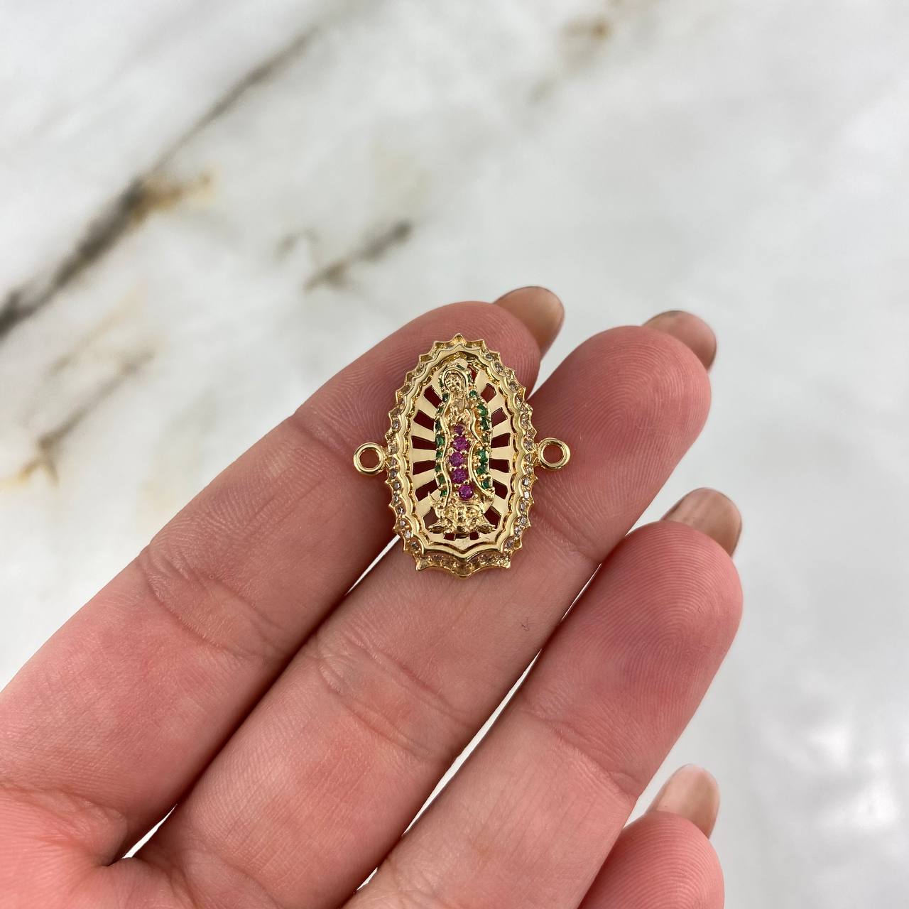 Herraje Silueta Virgen de Guadalupe 4.25gr / 2cm / Circones Blancos Fucsias Verdes Oro Amarillo