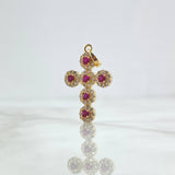 Dije Cruz Tupida 3.6gr / 3.4cm / Circones Blancos Y Fucsia Oro Amarillo 18K *