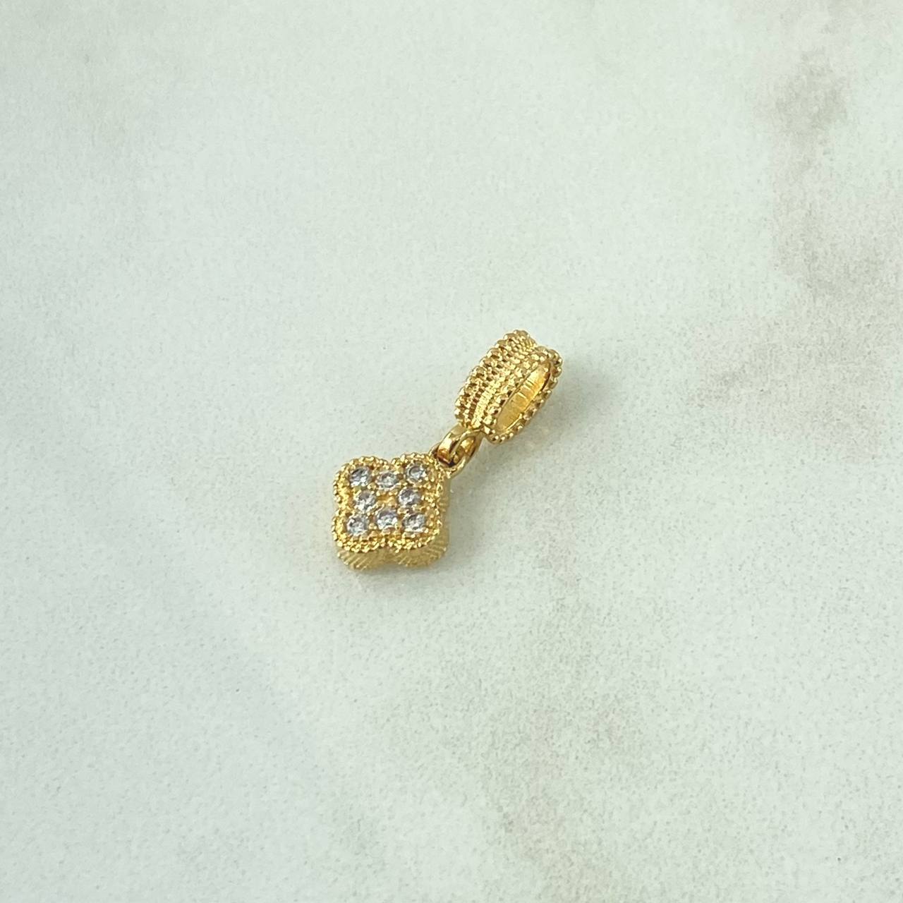 Dije Trebol VCyA 1.3gr / 1.9cm / Circones Blancos  Oro Amarillo 18K *