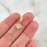 Dije Trebol VCyA 1.3gr / 1.9cm / Circones Blancos  Oro Amarillo 18K *