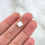Dije Trebol VCyA 1.4gr / 1.7cm / Nacar Blanco Borde Punteado Oro Rosa 18K *