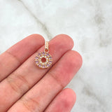 Dije Aro Doble Linea Tupido 1.65gr / 1.7cm / Circones Blancos Y Morados Oro Rosa 18K *