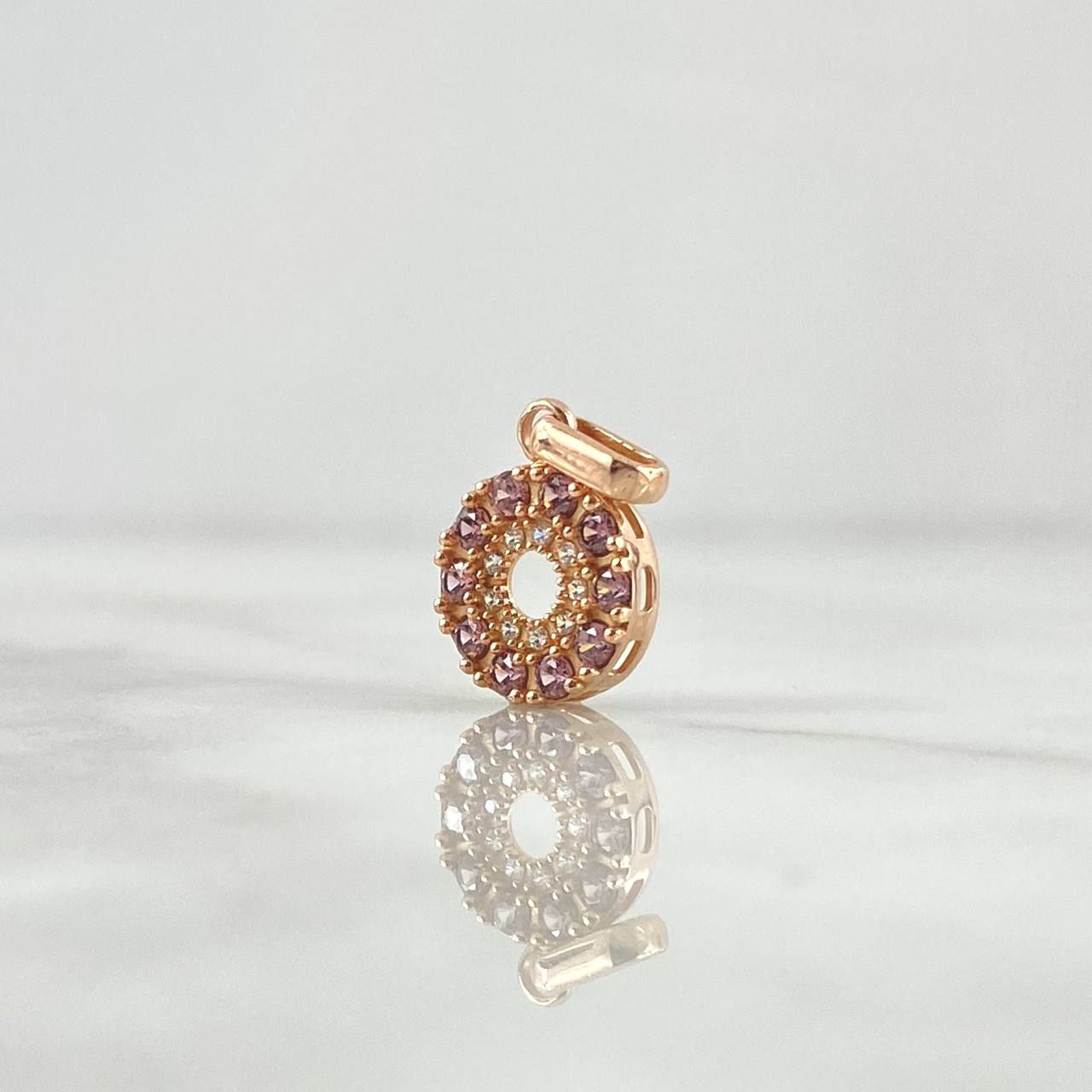 Dije Aro Doble Linea Tupido 1.65gr / 1.7cm / Circones Blancos Y Morados Oro Rosa 18K *