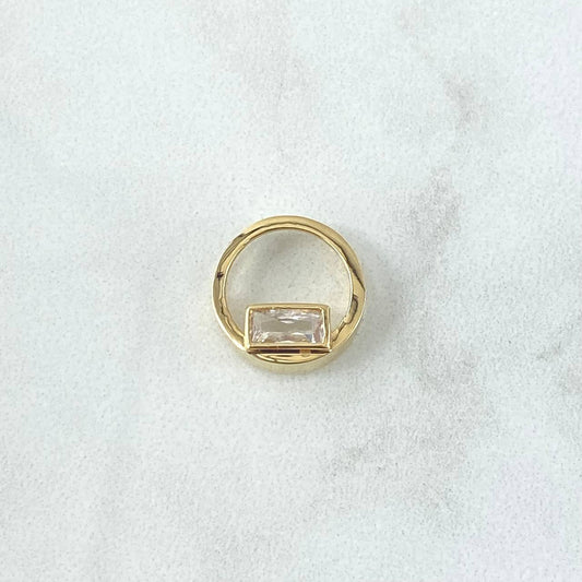 Dije Rectangulo En Aro 1.25gr / 1cm / Liso Circon Blanco Oro Amarillo 18K *