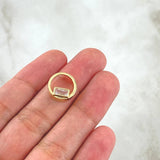 Dije Rectangulo En Aro 1.25gr / 1cm / Liso Circon Blanco Oro Amarillo 18K *