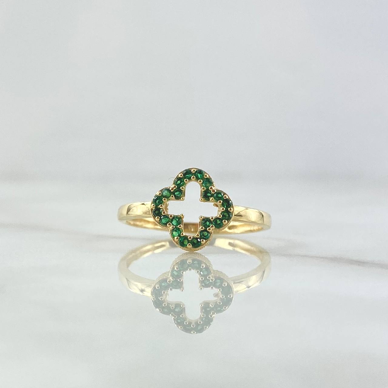 Anillo Silueta Trébol 2.05gr / T7 1/4 / Circones Verdes Oro Amarillo 18K