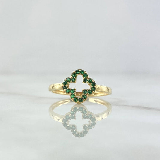 Anillo Silueta Trébol 2.05gr / T7 1/4 / Circones Verdes Oro Amarillo 18K