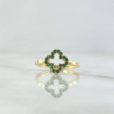 Anillo Silueta Trébol 2.05gr / T7 1/4 / Circones Verdes Oro Amarillo 18K