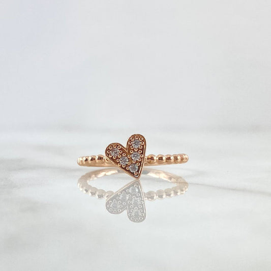 Anillo Esferas Corazón 2.05gr / T6 1/4 / Circones Blancos Oro Rosa 18K