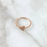 Anillo Esferas Corazón 2.1gr / T7 / Circones Blancos Oro Rosa 18K ©