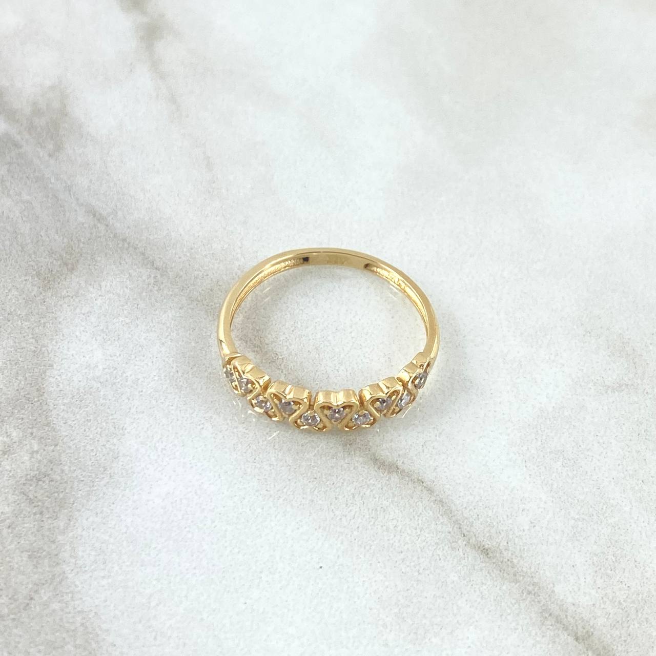 Anillo Corazones Paralelos 1.9gr / T6 1/4 / Circones Blancos Oro Amarillo 18K