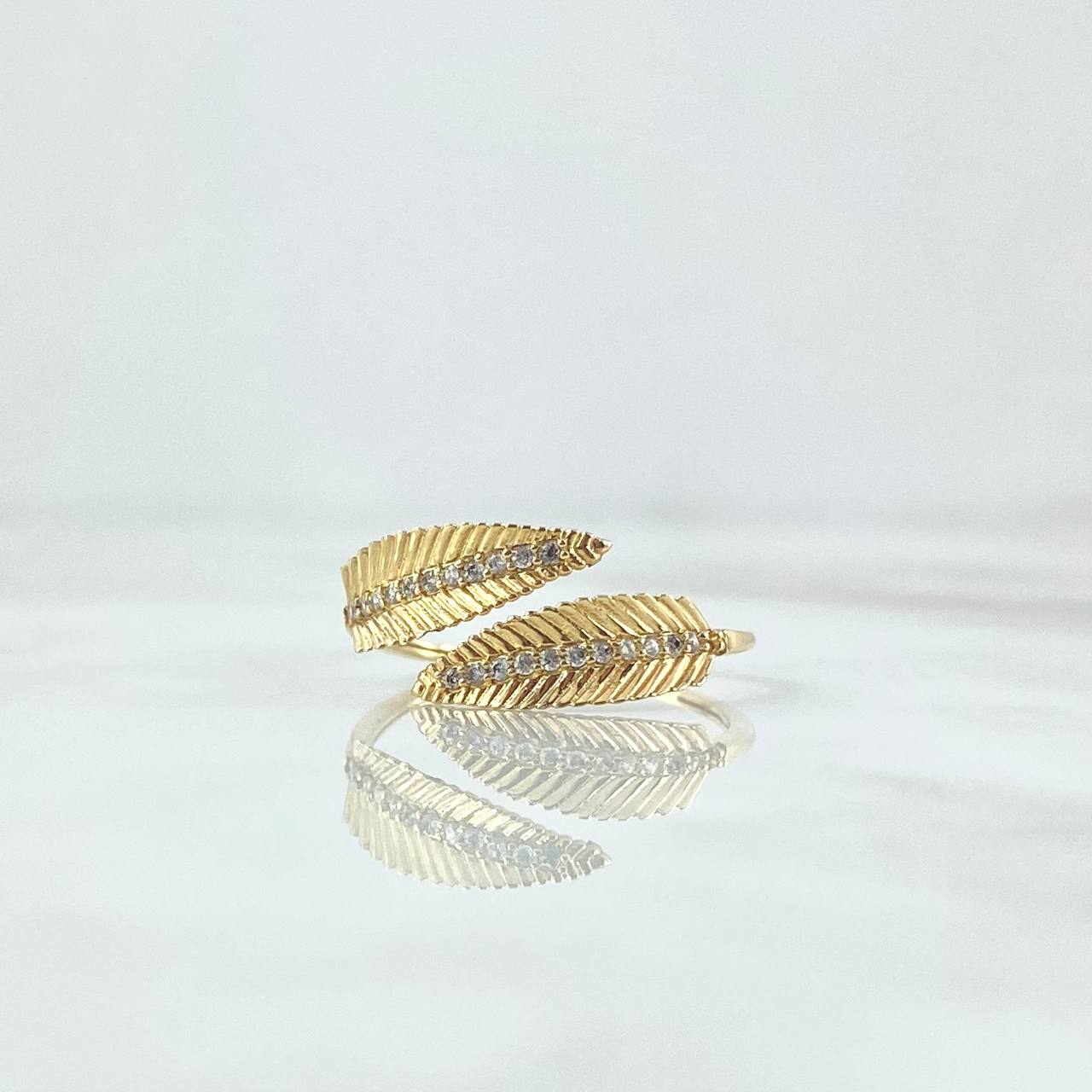 Anillo Hojas Dobles 1.75gr / T7 / Circones Blancos Oro Amarillo 18K ©