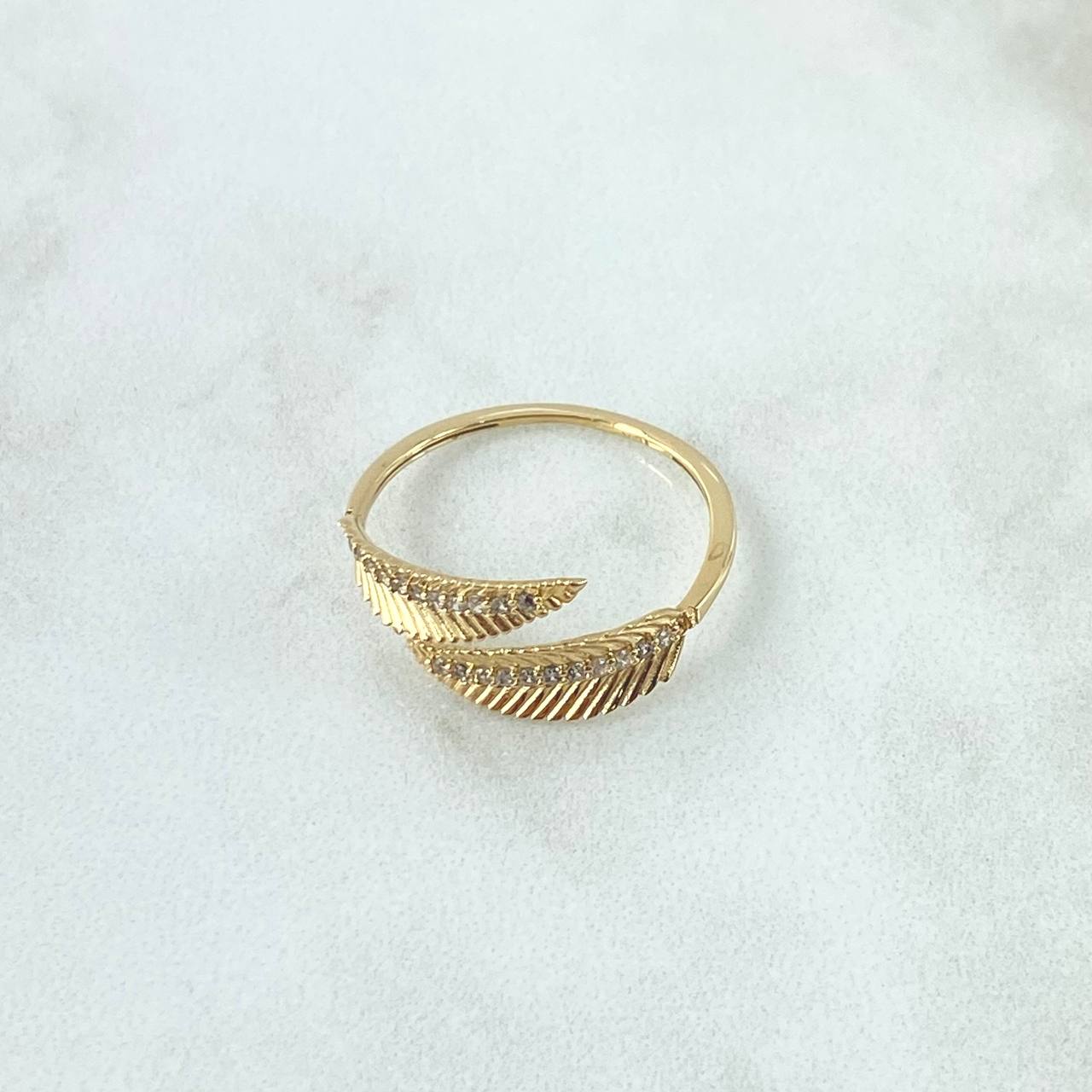 Anillo Hojas Dobles 1.75gr / T7 / Circones Blancos Oro Amarillo 18K ©