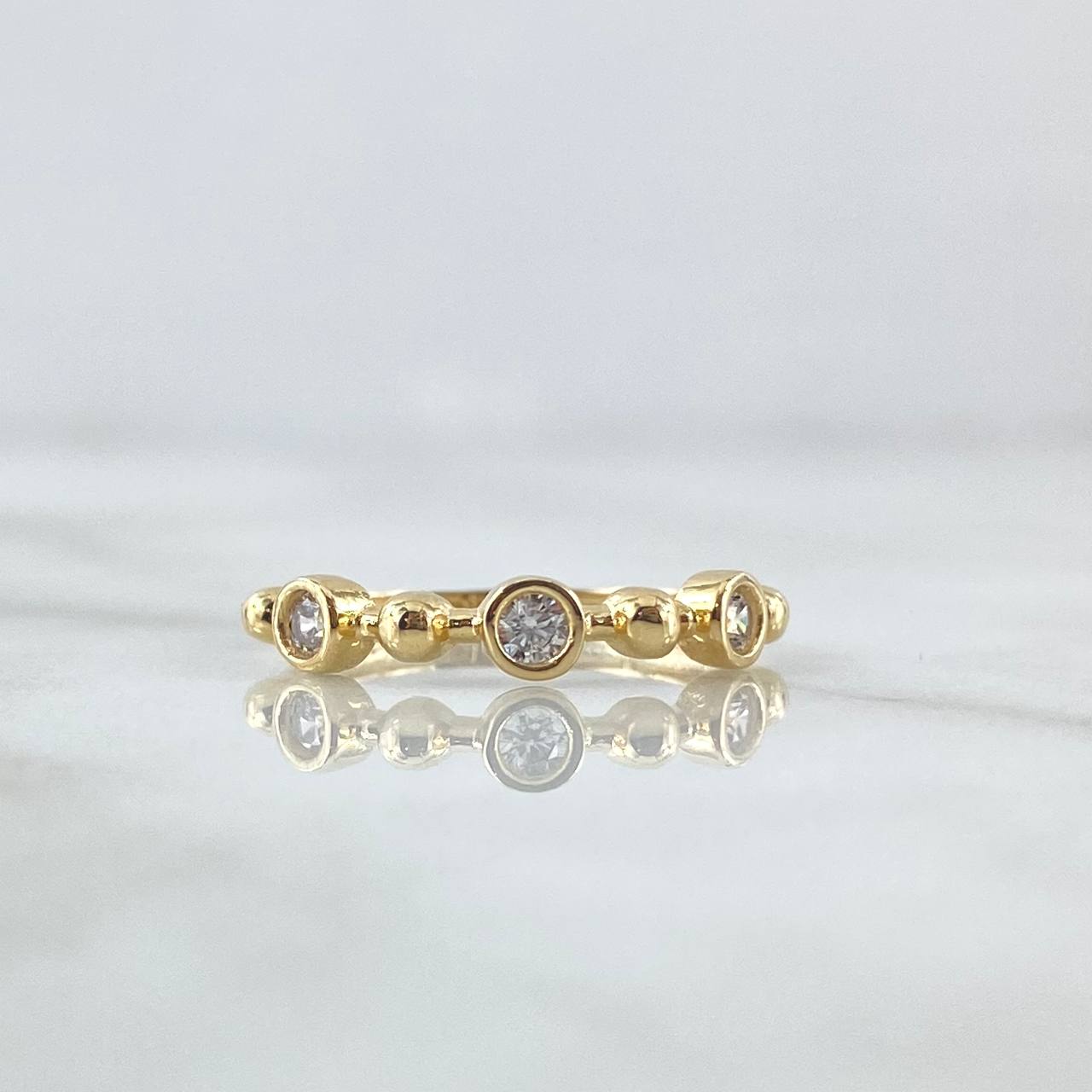 Anillo Esferas Bisel 1.65gr / T6 / Circones Blancos Oro Amarillo 18K ©