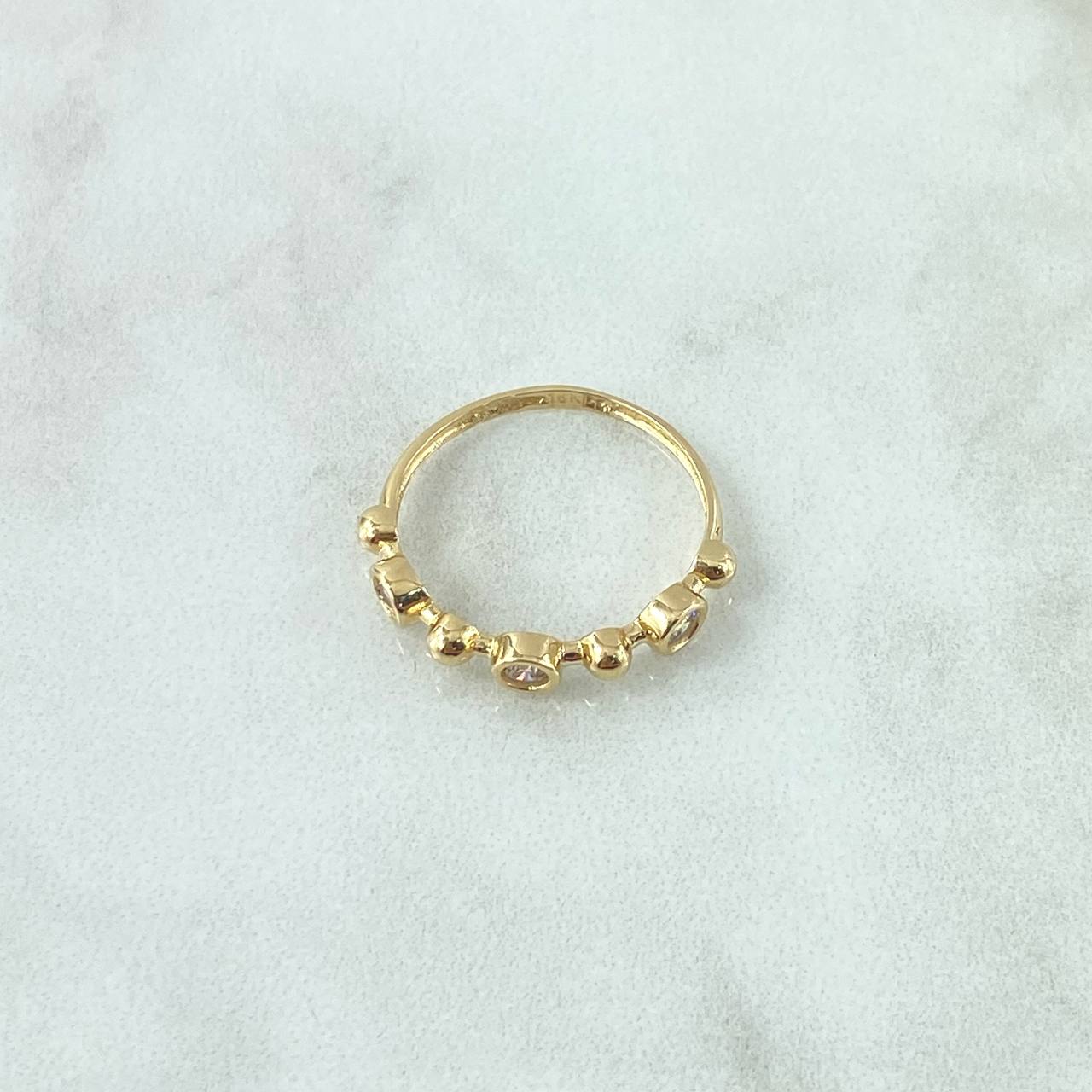 Anillo Esferas Bisel 1.65gr / T6 / Circones Blancos Oro Amarillo 18K ©