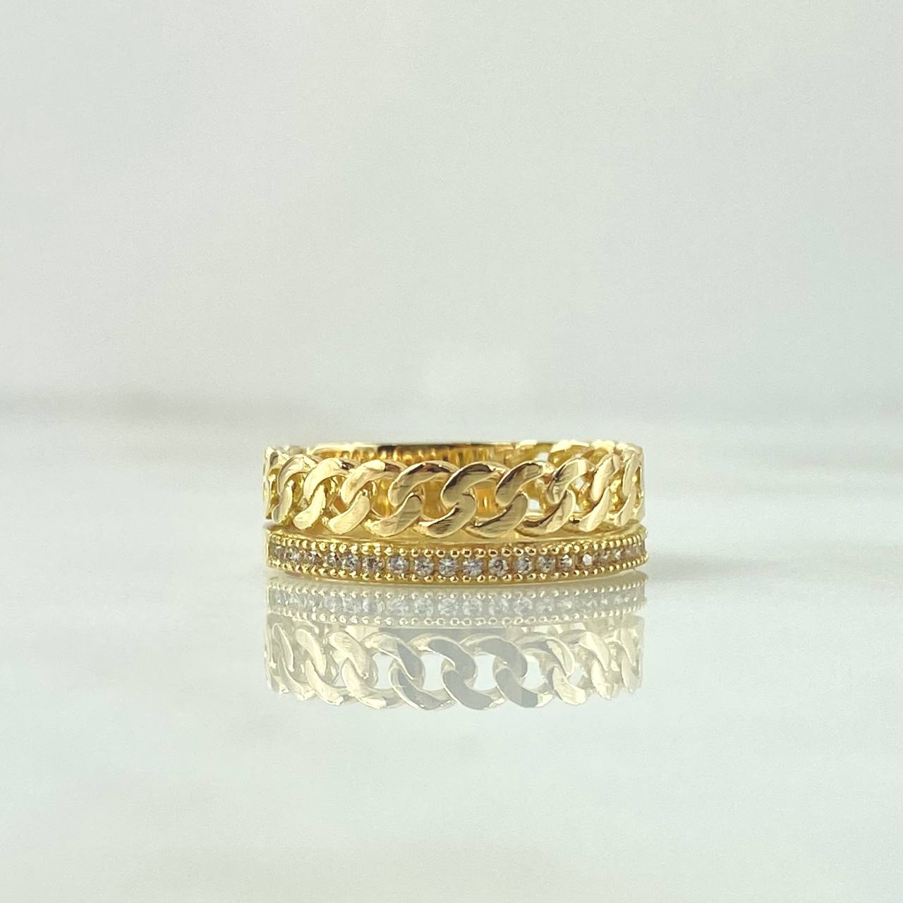 Anillo Doble Carril Cubano 4.15gr / T6 1/4 / Circones Blancos Oro Amarillo 18K ©