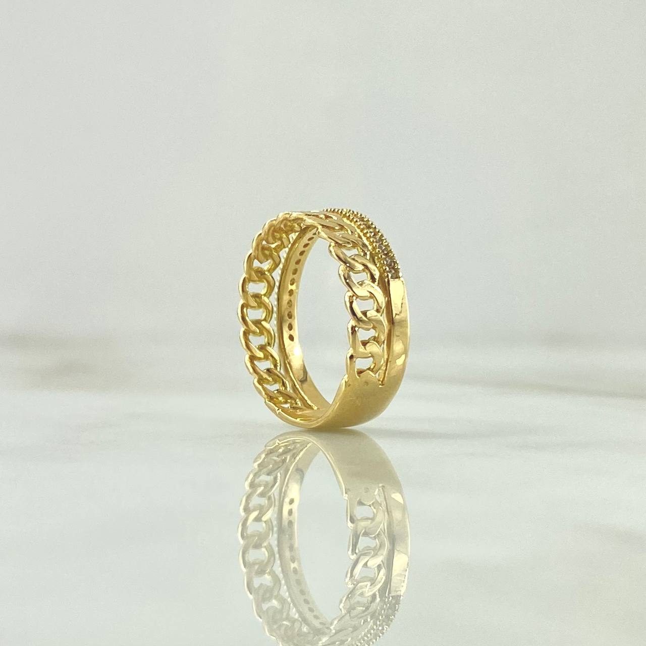 Anillo Doble Carril Cubano 4.15gr / T6 1/4 / Circones Blancos Oro Amarillo 18K ©