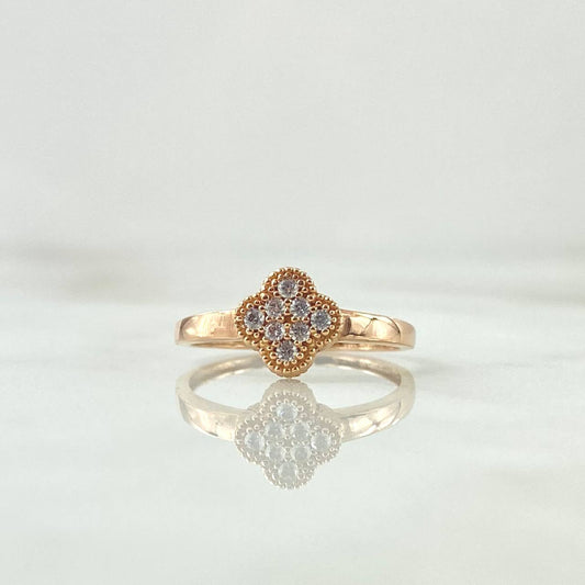 Anillo Trébol 1.8gr / T6  / Circones Blancos Oro Rosa 18K ©
