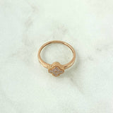 Anillo Trébol 1.8gr / T6  / Circones Blancos Oro Rosa 18K ©