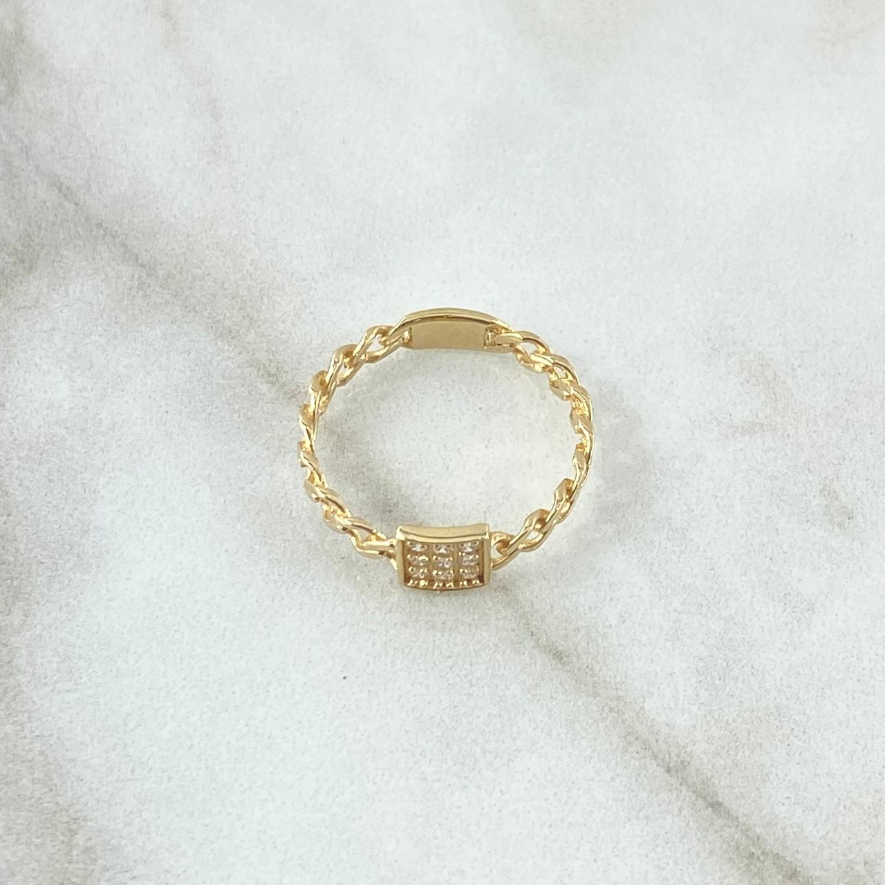 Anillo Cuadro Cubano 1.5gr / T6 / Circones Blancos Oro Amarillo 18K